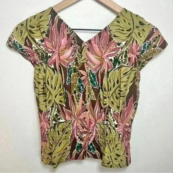 Madewell Shirred Cap-Sleeve Top in
Brushstroke Monstera Size Small - Picture 8 of 14